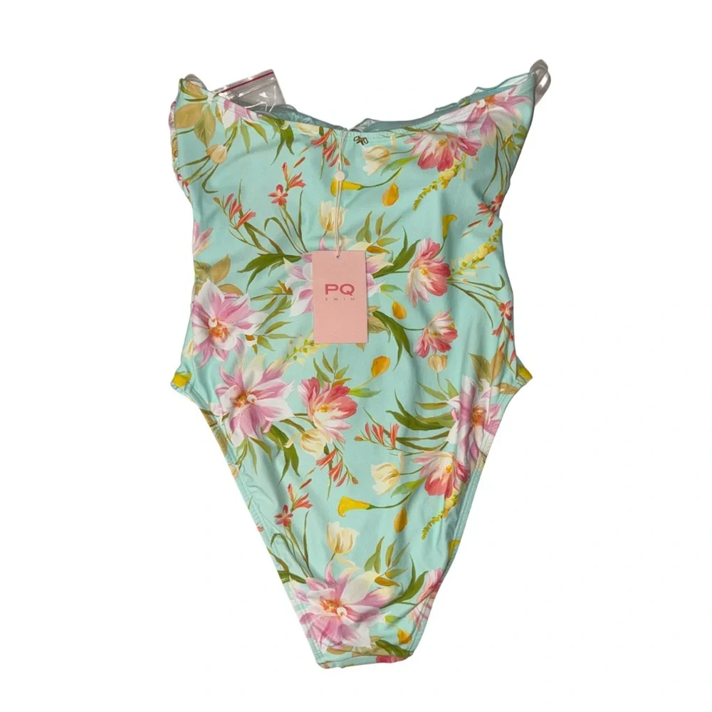2026 PQ SWIM PETAL LETTUCE EDGE STRAPLESS RING ONE PIECE